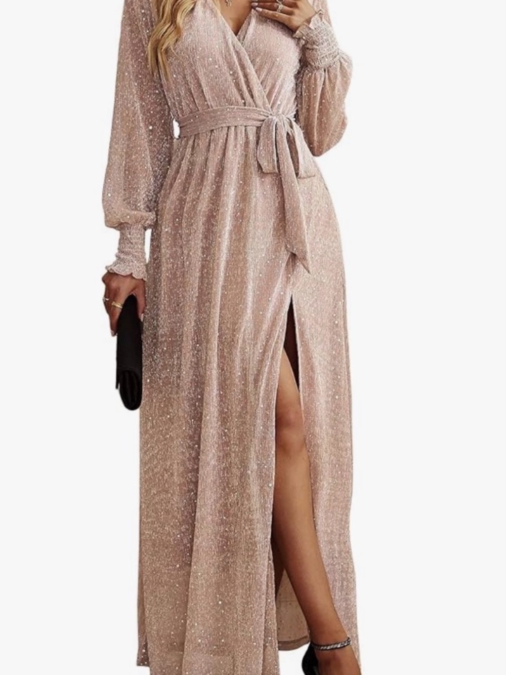 Rose Gold Sparkle Wrap Maxi Dress in Nude - Picture 5 of 6